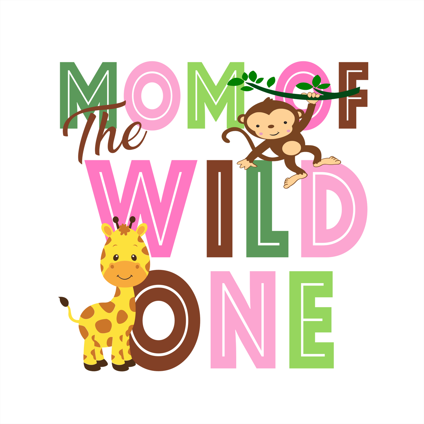 (s132-2-C) Jungle Family, Mom of the Wild One, Custom Text