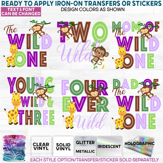 SBS-132-B4 Mom Dad Brother Sister of the Wild One Two Three Four Monkey Giraffe  Made-to-Order Iron-On Transfer or Sticker