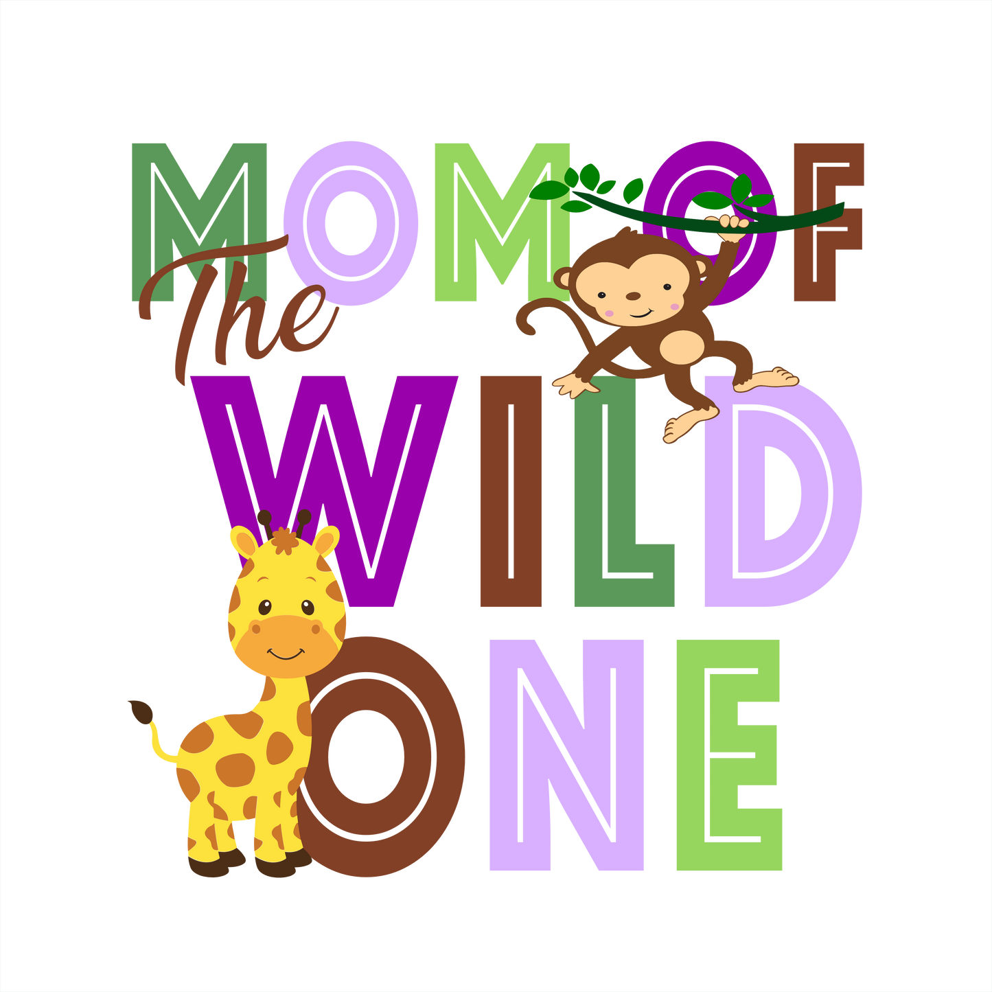 (s132-2-D) Jungle Family, Mom of the Wild One, Custom Text