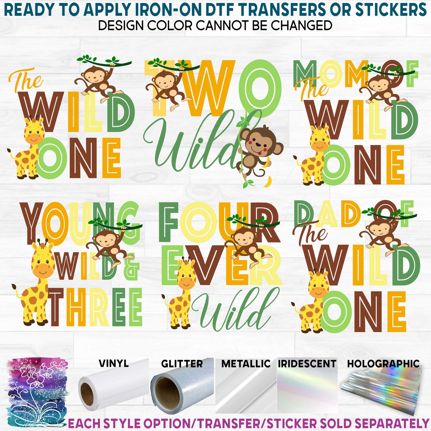 (s132-2A) Jungle Family, Mom of the Wild One, Custom Text Ready to Apply Iron-On Transfer or Sticker