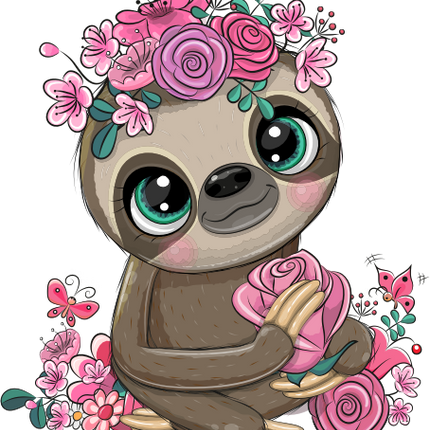 (s133-01-E) Cute Cartoon Sloth Flowers