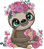 (s133-01-E) Cute Cartoon Sloth Flowers