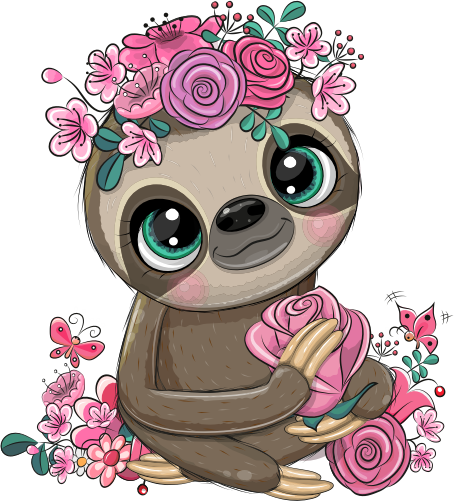 (s133-01-E) Cute Cartoon Sloth Flowers