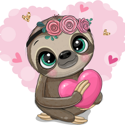(s133-01-F) Cute Cartoon Sloth Heart