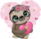 (s133-01-F) Cute Cartoon Sloth Heart