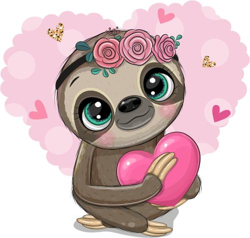 (s133-01-F) Cute Cartoon Sloth Heart