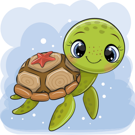 (s133-10-A) Cute Cartoon Sea Turtle