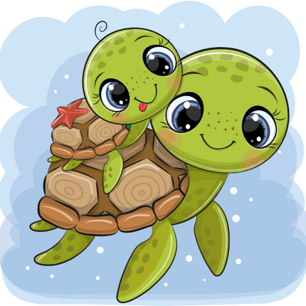 (s133-10-B) Cute Cartoon Sea Turtle