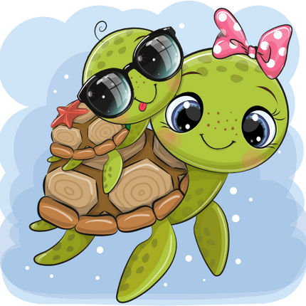 (s133-10-H) Cute Cartoon Sea Turtle