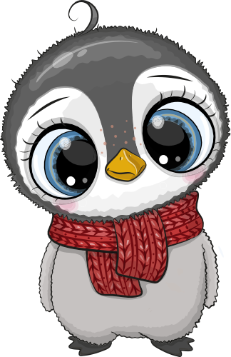 (133-12-F) Cute Cartoon Penguin Red Scarf