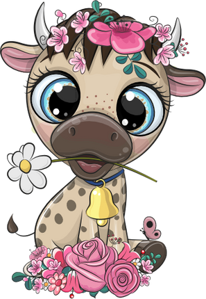(s133-13-B) Cute Cartoon Cow Flowers