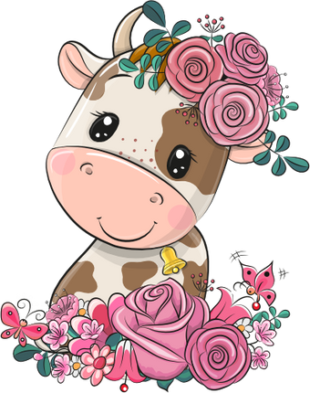(s133-13-E) Cute Cartoon Cow Flowers