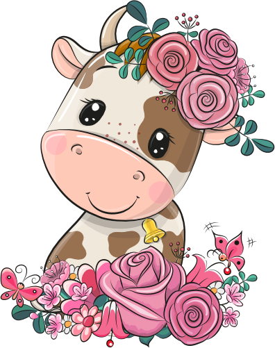(s133-13-E) Cute Cartoon Cow Flowers