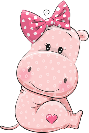 (s133-14-C) Cute Cartoon Hippo Pink Bow
