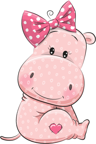 (s133-14-C) Cute Cartoon Hippo Pink Bow