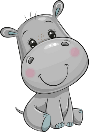 (s133-14-E) Cute Cartoon Hippo