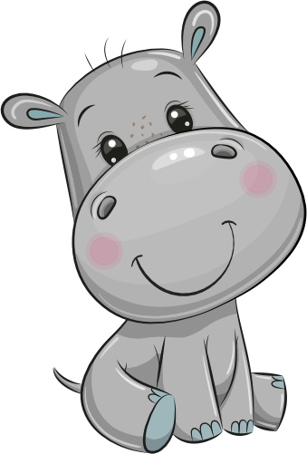 (s133-14-E) Cute Cartoon Hippo