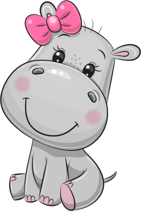 (s133-14-G) Cute Cartoon Hippo Pink Bow