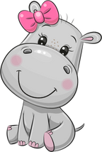 (s133-14-G) Cute Cartoon Hippo Pink Bow