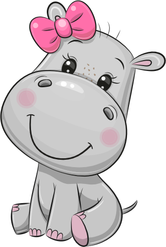 (s133-14-G) Cute Cartoon Hippo Pink Bow