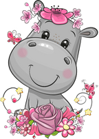 (s133-14-H) Cute Cartoon Hippo Flowers