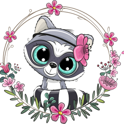 (s133-16-E) Cute Cartoon Racoon Flower Wreath