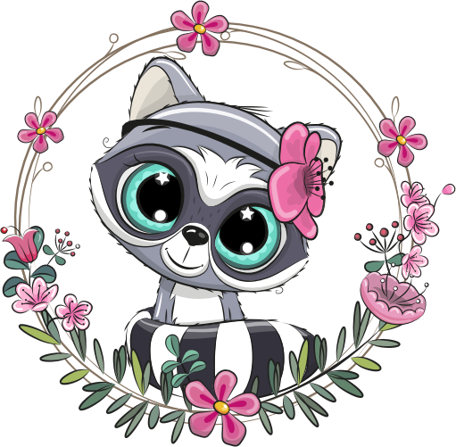 (s133-16-E) Cute Cartoon Racoon Flower Wreath