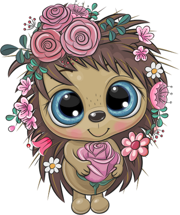 (s133-17-E) Cute Cartoon Hedgehog Flowers