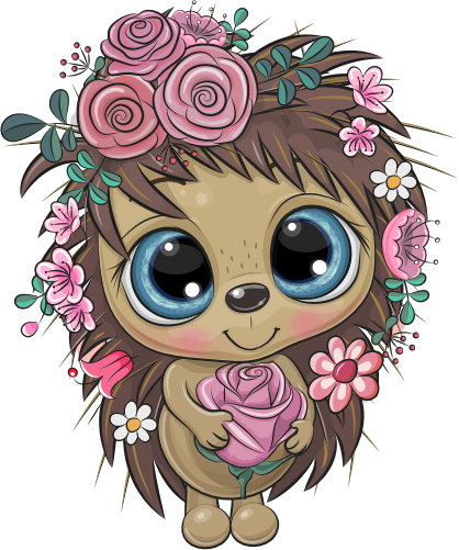 (s133-17-E) Cute Cartoon Hedgehog Flowers