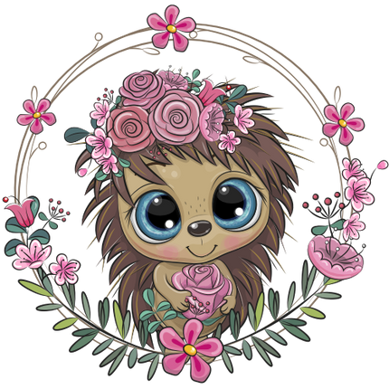 (s133-17-F) Cute Cartoon Hedgehog  Flower Wreath