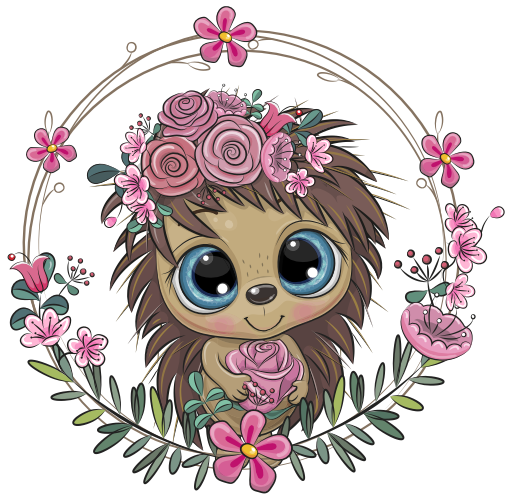 (s133-17-F) Cute Cartoon Hedgehog  Flower Wreath