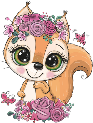 (s133-18-D) Cute Cartoon Squirrel Flowers