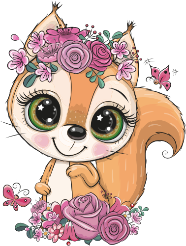 (s133-18-D) Cute Cartoon Squirrel Flowers
