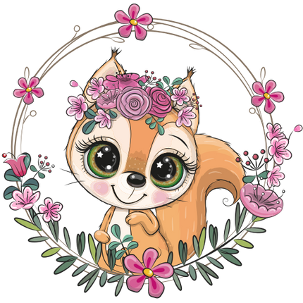 (s133-18-E) Cute Cartoon Squirrel Flower Wreath