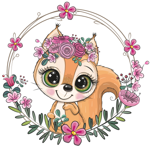 (s133-18-E) Cute Cartoon Squirrel Flower Wreath