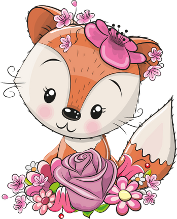 (s133-19-D) Cute Cartoon Fox Flowers