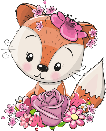 (s133-19-D) Cute Cartoon Fox Flowers