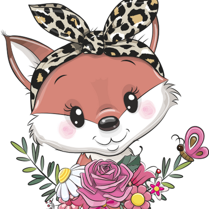 (s133-19-E) Cute Cartoon Fox Flowers