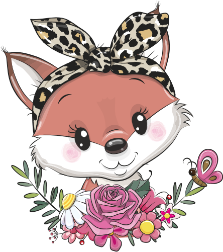 (s133-19-E) Cute Cartoon Fox Flowers