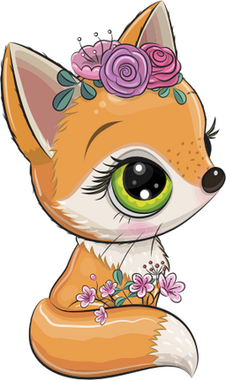(s133-19-F) Cute Cartoon Fox Flowers