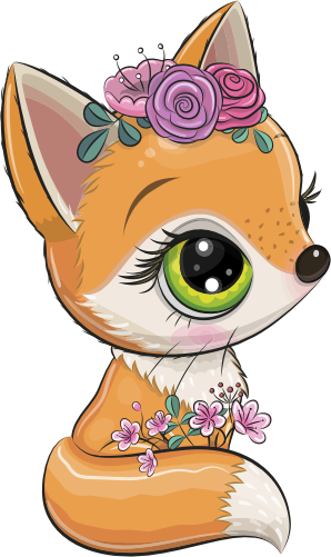 (s133-19-F) Cute Cartoon Fox Flowers
