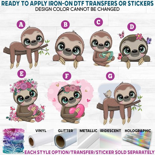 (s133-1) Cute Sloth Printed Heat Transfer or Sticker