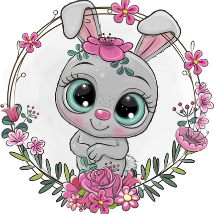 (s133-02-G) Cute Cartoon Bunny Rabbit Flower Wreath