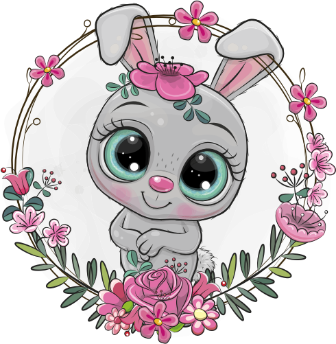 (s133-02-G) Cute Cartoon Bunny Rabbit Flower Wreath