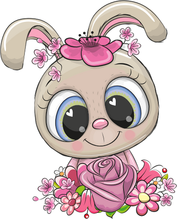 (s133-02-H) Cute Cartoon Bunny Rabbit Flowers