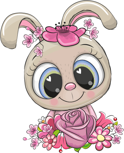 (s133-02-H) Cute Cartoon Bunny Rabbit Flowers
