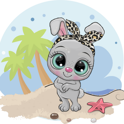 (s133-02-L) Cute Cartoon Bunny Rabbit Beach