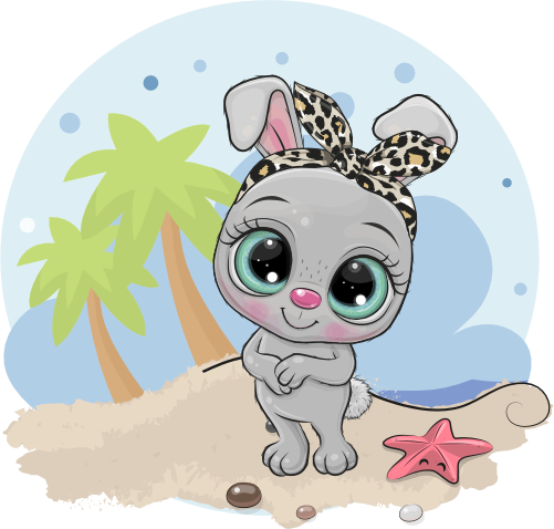 (s133-02-L) Cute Cartoon Bunny Rabbit Beach