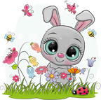 (s133-02-M) Cute Cartoon Bunny Rabbit Flower Meadow