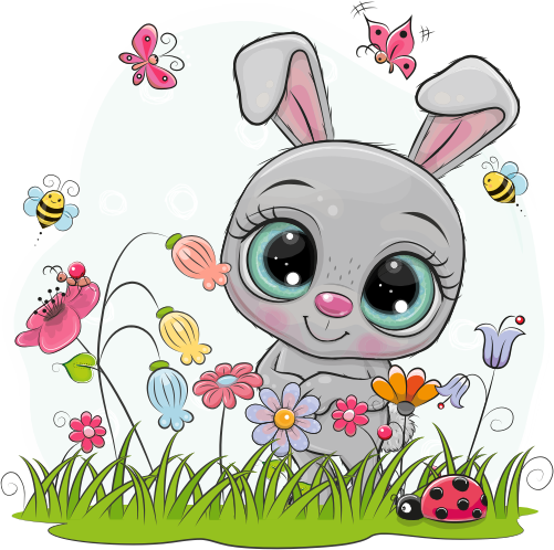 (s133-02-M) Cute Cartoon Bunny Rabbit Flower Meadow